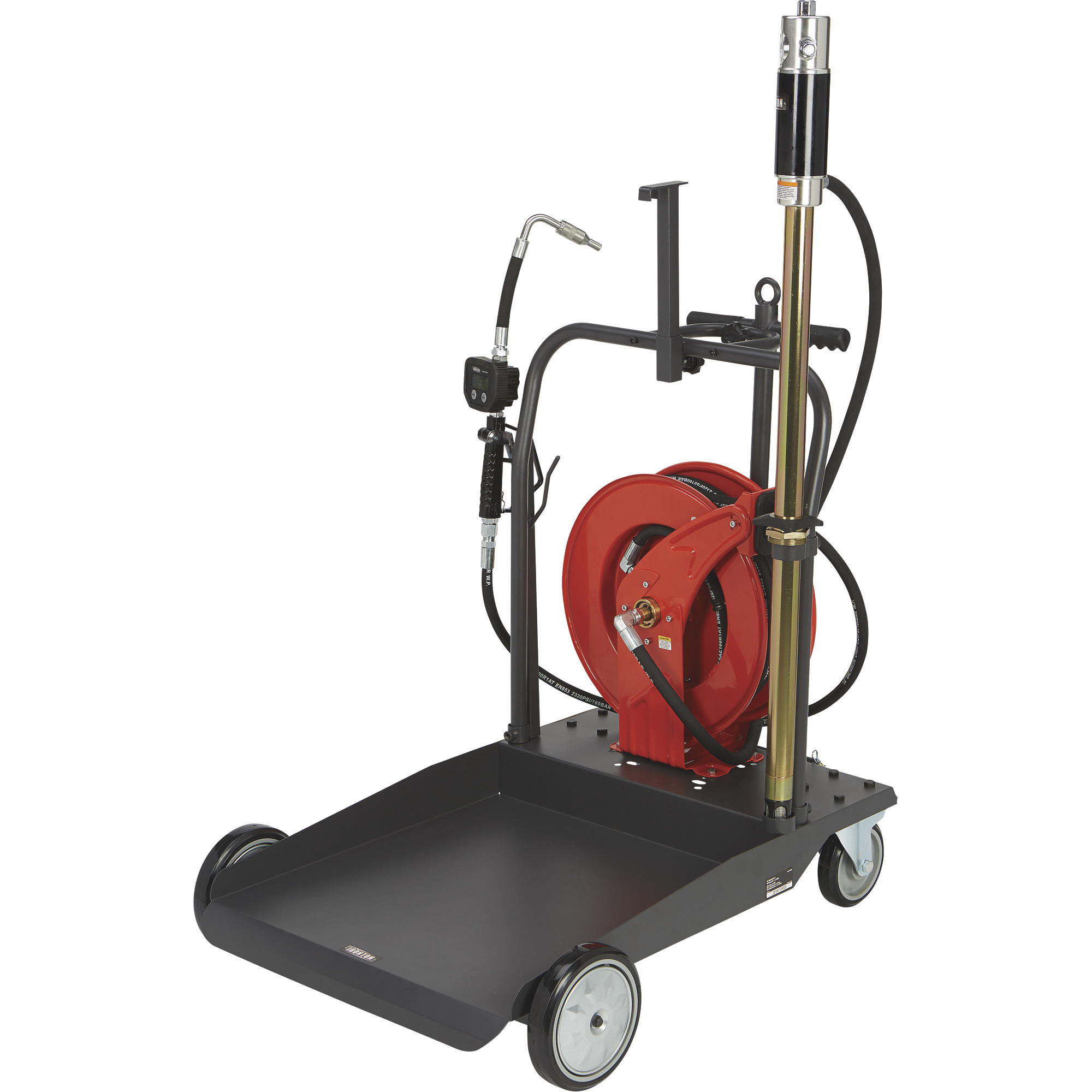 Ironton Air-Operated 5:1 Oil Pump Kit with Cart and Hose Reel, 3.7 GPM, 48–58-Gal. Drum Capacity